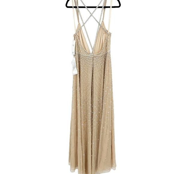 Mac Duggal Plunging V-Neck A-Line Maxi Dress Natural Size 10 NWT - Picture 11 of 12